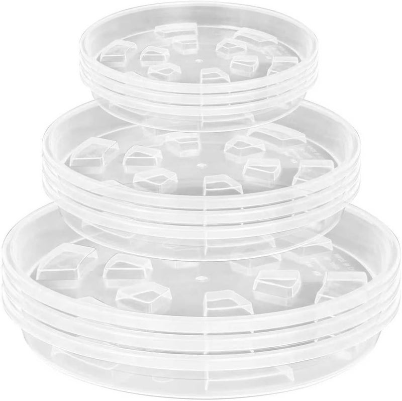 ittyfei 9 Pack Clear Plant Saucer,6+8+10 Inch Raised Ridge Plant Trays for Pots,Prevent Root Rot,Heavy Duty Sturdy Plant Saucer for Indoors&Outdoors, Plastic Flower Pot Saucers,3pcs of Each Size - Image 1